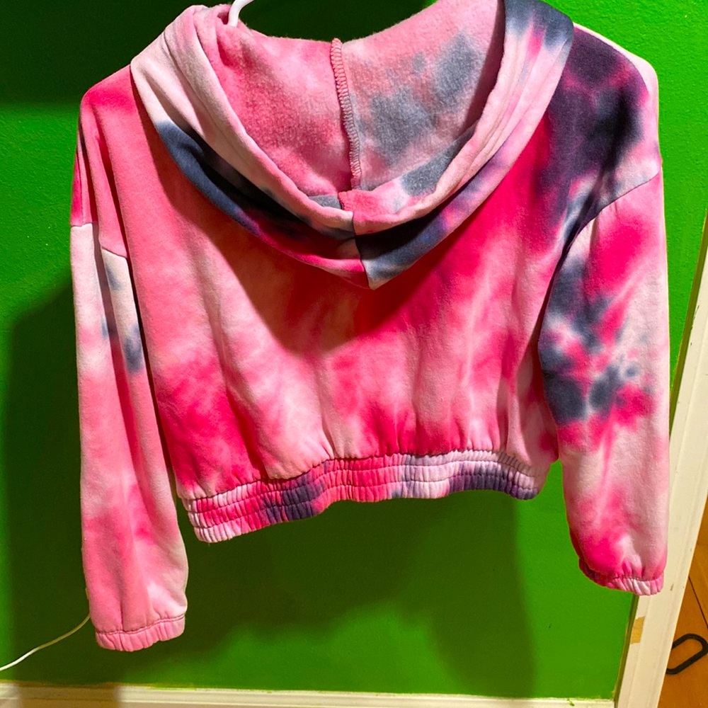 Tie-dye, pink crop top hoodie
